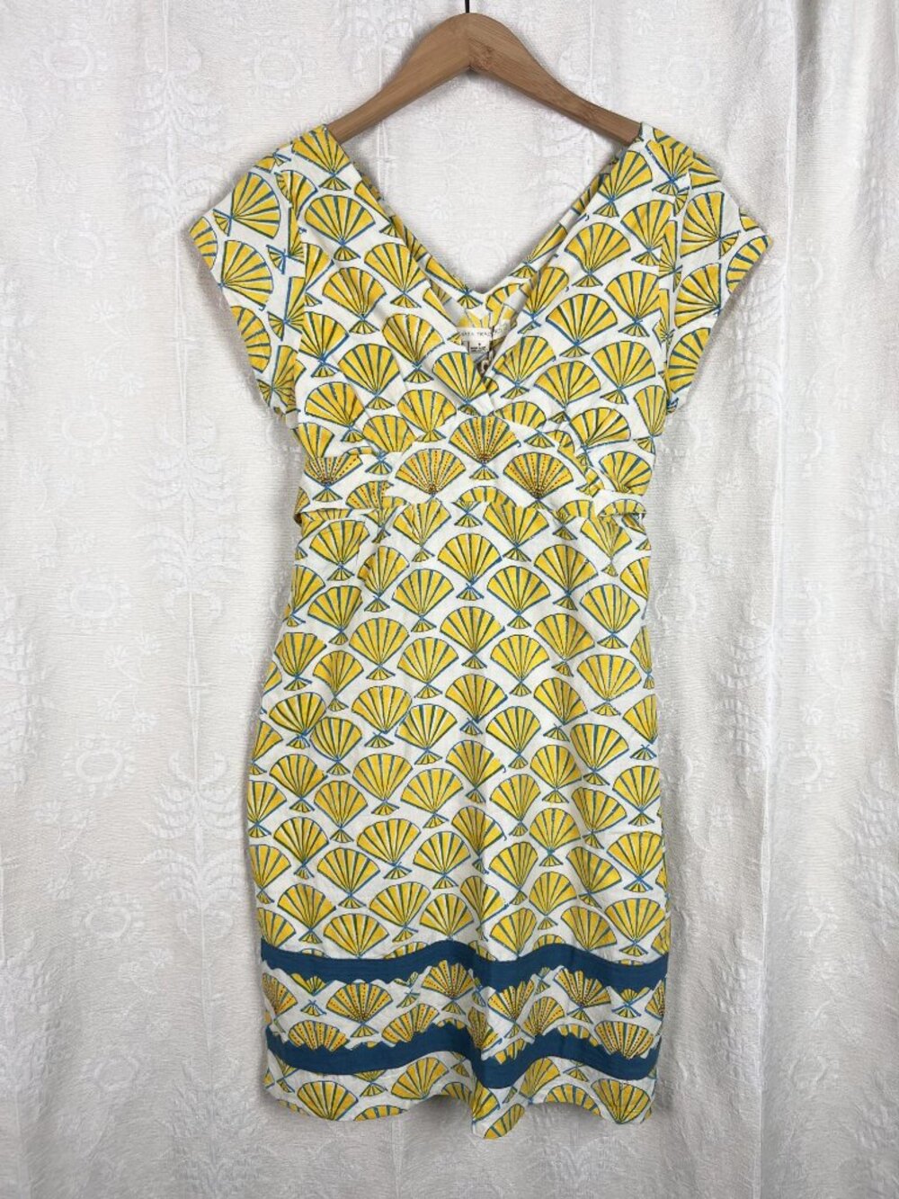 NEW Mata Traders Yaga Crescent Obi cotton dress yellow embroidered block print S